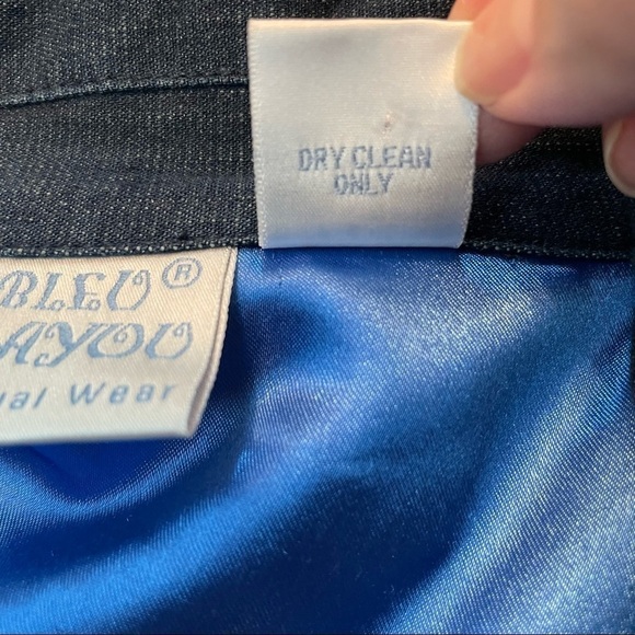 Bleu Bayou Dark Blue Embellished Open Jacket with Flower Appliques Art to Wear L - Picture 11 of 12